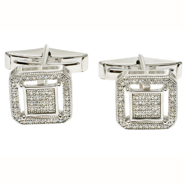 SQUARE Sterling Silver Cufflinks with CZ Stones