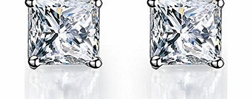 Sreema Princess Cut Square Diamond CZ Basket Set Silver Unisex Stud Earrings (6mm 1ct.)