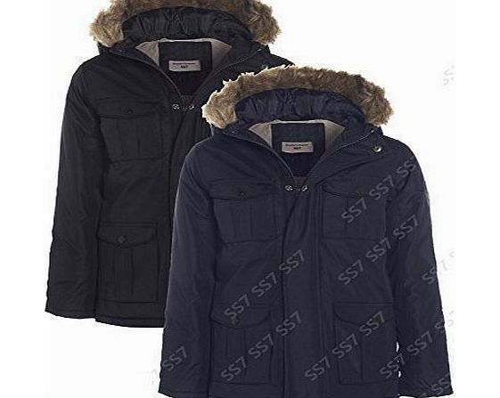 SS7 Boys Padded Parka Hood Coat Ages 7 - 13 (Age 7/8, Black)