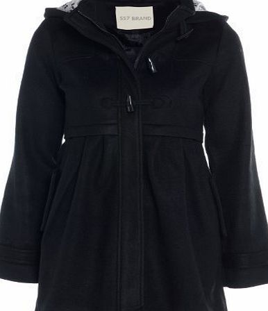 SS7 Clothing Girls Wool Look Hooded Black Coat Age 7 - 13 (Age 9-10)
