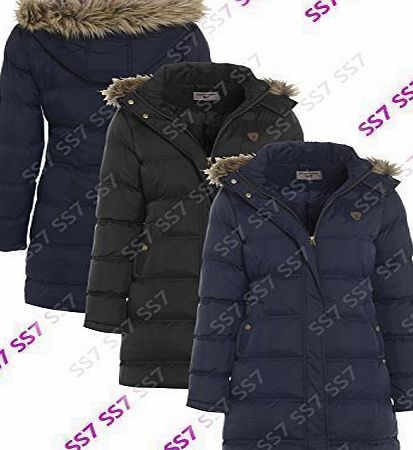 SS7 Girls Quilted Parka Coat, Ages 7 to 13 (Age 13, Black)