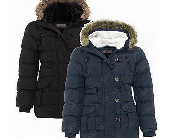 SS7 PADDED Womens Puffer WINTER Coat, Sizes 8 to 16 (UK - 10, Black)