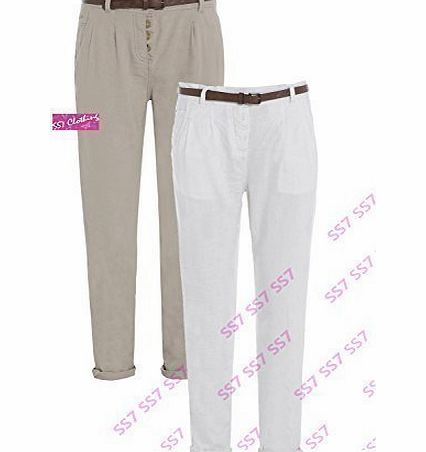 SS7 Womens Linen Cigarette Trousers, Size 8 - 16 (UK - 14, 1 White)