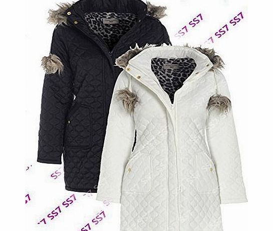 SS7 Womens Winter Quilted Coat, Black, White, Sizes 8 to 16 (UK - 12, Off - White)