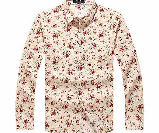 SSLR Mens Floral Button Down Long Sleeve Shirt (Medium, Yellow)