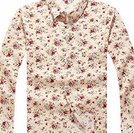 SSLR Mens Floral Button Down Long Sleeve Shirt (X-Large, Yellow)