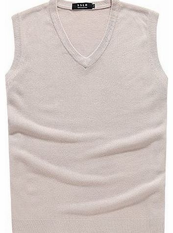 Mens V Neck Sleeveless Tank Tops (X-Large, Beige)
