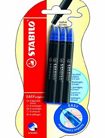 STABILO Pack of 6 Stabilo Easy Original Refill Ink Cartridges Blue Medium