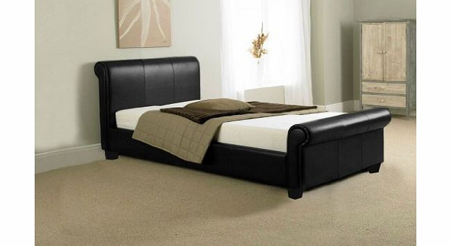 Stag Stores BRAND NEW 3ft BLACK FAUX LEATHER SLEIGH SINGLE SCROLL BED