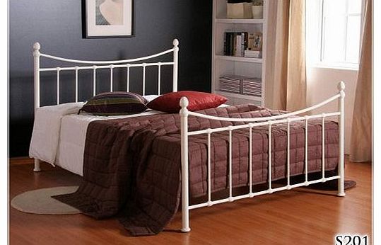 Stag Stores BRAND NEW 4ft IVORY METAL SMALL DOUBLE SIZE BED FRAME BEDSTEAD AND SLUMBER SLEEP PREMIUM 2000 MEMORY FOAM MATTRESS