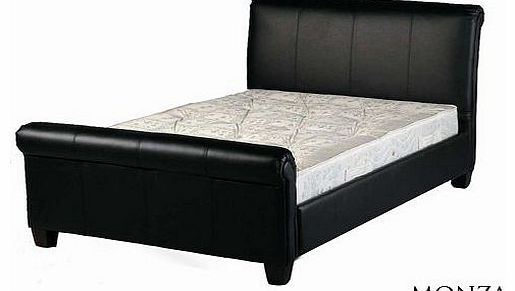 NEW 4ft 6 BLACK FAUX LEATHER SLEIGH DOUBLE SCROLL BED