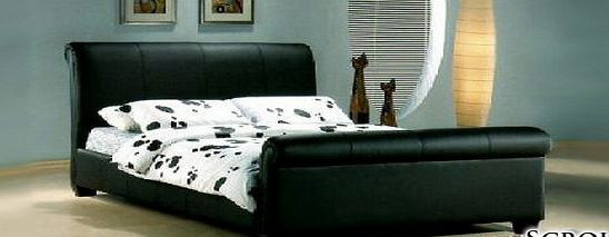 Stag Stores NEW 6ft BLACK FAUX LEATHER SLEIGH SUPER KINGSIZE SCROLL BED