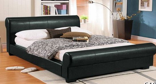 Stag Stores NEW 6ft SUPER KINGSIZE FAUX BLACK LEATHER SCROLL SLEIGH BED FRAME