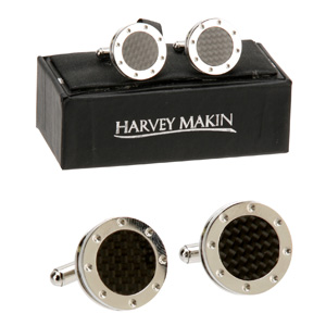 Stainless Steel and Carbon Fibre Round Cufflinks