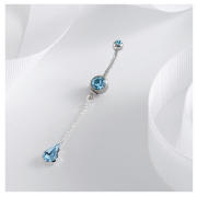 STAINLESS STEEL AQUA CUBIC ZIRCONIA DROP BELLY BAR