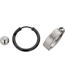 Stainless Steel Black Cobalt Earrings - Set of 3