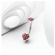 Stainless Steel Pink Cubic Zirconia Heart Belly