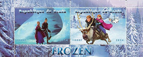 Stampbank Disney movie Frozen the movie stamp sheet for collectors with Elsa, Olaf, Kristoff and Sven / 2014 Issue / Benin / 1000F