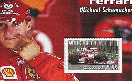 Stampbank Michael Schumacher Ferrari track motor racing stamp sheet for collectors with 1 stamp - 2003 / Benin