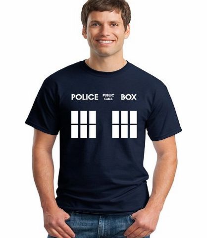Star and Stripes Doctor Public Police Call Box Navy T Shirts size L