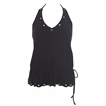 Black eyelet jersey halter neck top