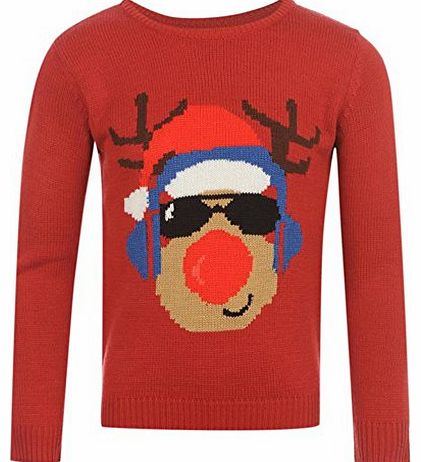 Kids Christmas Jumper Junior Boys Crew Neckline Long Sleeves Knitwear Red - Reindeer 13 (XLB)