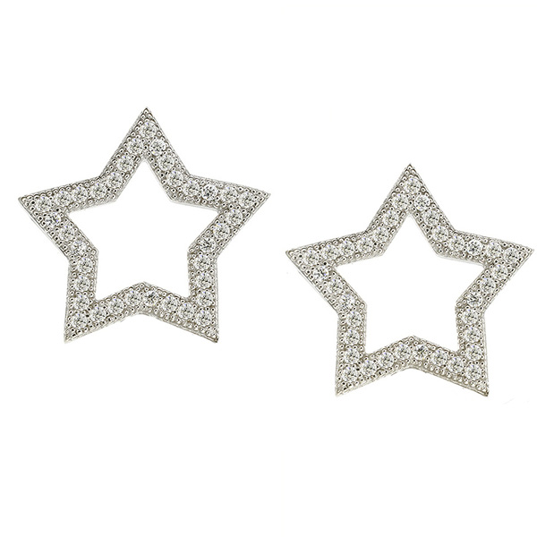 Star Sterling Silver Earrings with CZ Stones