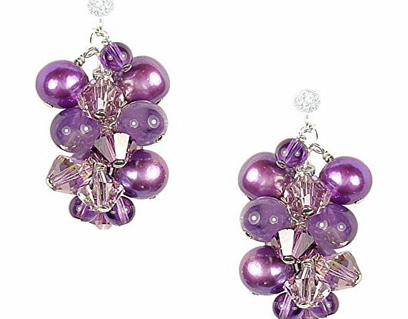 Stardust and Sparkles Hand-Crafted, Sterling Silver Lilac Earrings with Amethyst, Freshwater Pearls amp; Swarovski Crystals - 2.5cm Long - Gift Boxed
