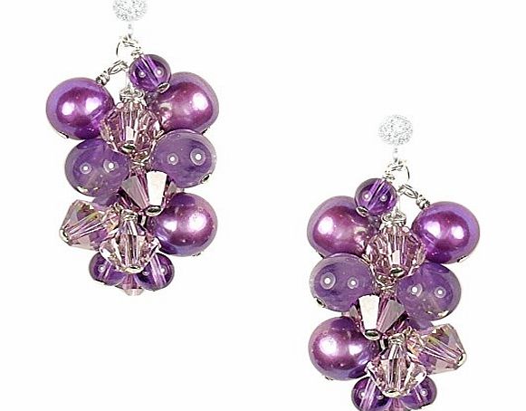 Stardust and Sparkles Hand-Crafted, Sterling Silver Lilac Earrings with Amethyst, Freshwater Pearls amp; Swarovski Crystals - 2.5cm Long - Gift Boxed