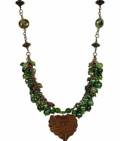 Stardust and Sparkles Handmade Green Mix Gemstone Necklace - Freshwater Pearl, Wood, Dragons Blood Agate, Serpentine, Swarovski Crystals, Jade - 20 Inch Long Necklace - Gift Boxed - Hand crafted in UK (N1)