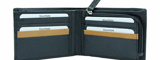 STARHIDE  Mens Designer Leather Wallet With Secure Zip Coin Pocket - Amazing Gift for him