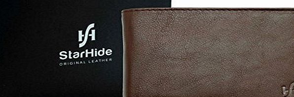 STARHIDE  Mens Soft Brown Tan Leather Wallet With Photo ID And Coin Pocket Gift Boxed - 1216