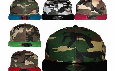 Two tone camouflage snapbacks, flat peak baseball caps, fitted hats adjustable, bling hip hop urban street headgear unisex (green/blue camouflage)