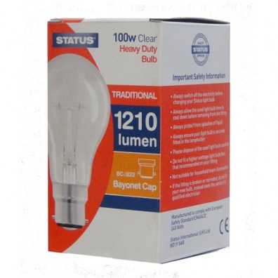 STATUS 100W Heavy Duty GLS Bayonet Cap Bulb Pack