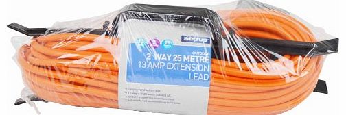 Status 25 Metre 13 Amp Orange Outdoor Extension Cable on H Frame with 2 Gang Rubberised Socket