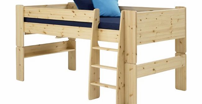 Steens Kids Mid Sleeper Bed Frame with Ladder, Natural Lacquer Finish