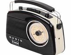 Steepletone Brighton 1950s Portable Retro Style Rotary Radio - Black/Beige