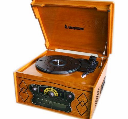 Steepletone Chichester 2 (Chichester II) Nostalgic Retro Wooden Music Centre - Record Deck Turntable - CD Player - Cassette Deck - MW / FM Radio - Built in Speakers (Ultra Compact) Real Wood - Light O