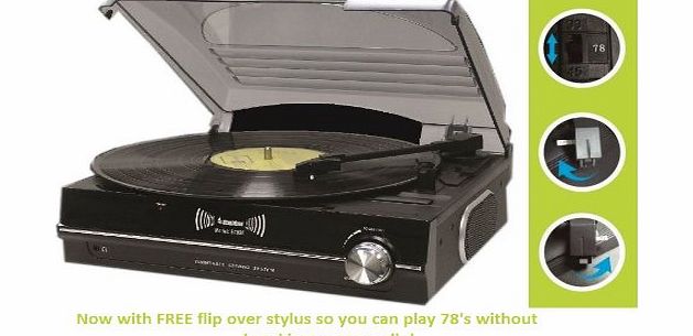 Steepletone ST926 3-Speed Record Player/ Turntable/ Black - Free Flip Over Stylus
