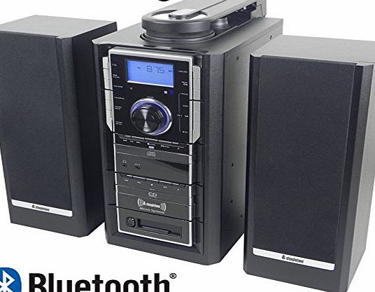 TOWER MODULAR MUSIC SYSTEM WITH CD RECORDING - Steepletone SMC2014-BT - Music System NEW Model with Bluetooth amp; 3.5mm jack AUX Input* - 3 Speed Record Turntable - Twin CD Player / Recorder - MW a