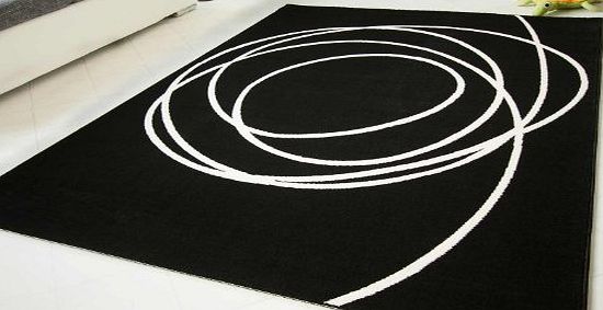 Steffensmeier Modern Rug Cosmos Helix Black and White Retro Designer Carpet GUT Certified, Size 120x170 cm (4x56``)