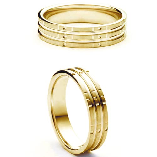 6mm Medium Flat Court Stelle Wedding Band Ring In 9 Ct Yellow Gold