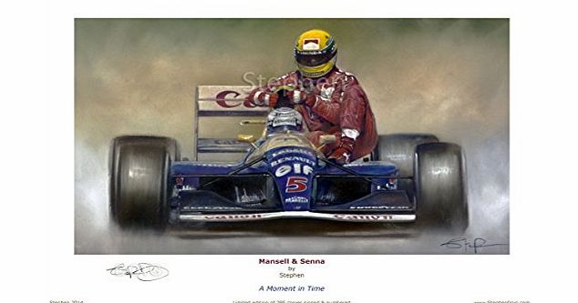 Nigel Mansell amp; Ayrton Senna, A Moment in Time 21 x 30cm A4 Limited Edition Fine Art Giclee Print by Stephen. 295 copies worldwide.