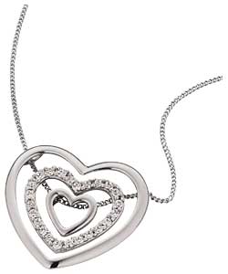 Sterling Silver 3 in 1 Cubic Zirconia Heart Pendant