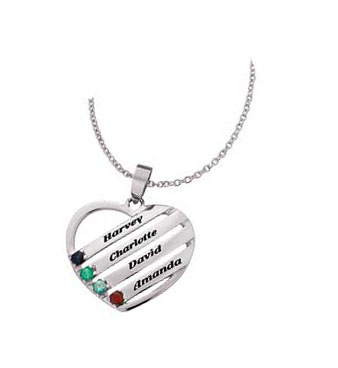 Sterling Silver 4 Name and Birthstone Pendant