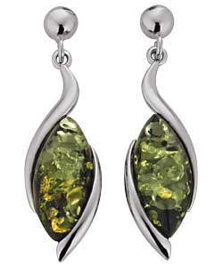 Silver Amber Green Marquise Earrings