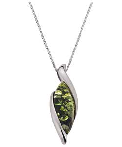 Sterling Silver Amber Green Marquise Pendant