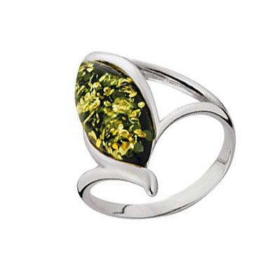 Silver Amber Green Marquise Ring