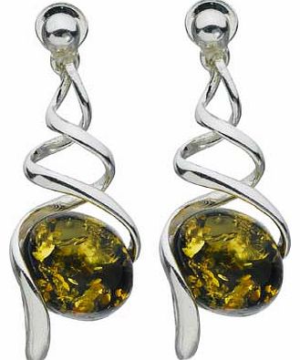 Sterling Silver Amber Green Twist Drop Earrings