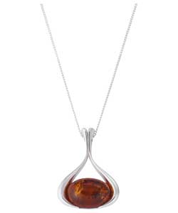 Silver Amber Oval Pendant